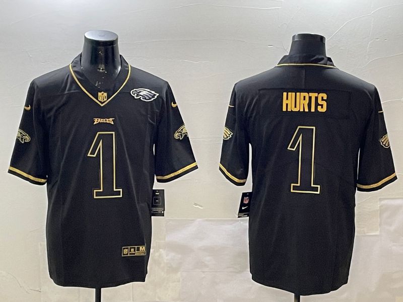 Men Philadelphia Eagles #1 Hurts Black gold Throwback 2025 Nike Vapor Limited NFL Jersey style 4->philadelphia eagles->NFL Jersey
